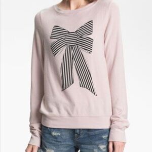 Wildfox bow sweater Light Pink Black White Stripe L/S Tee Blouse Top Knit Shirt